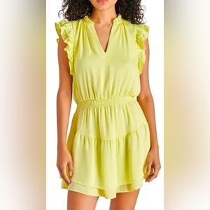 Steve Madden Golden Lime Green Ruffle Sleeve Mini Dress sz Small NWT MSRP $89